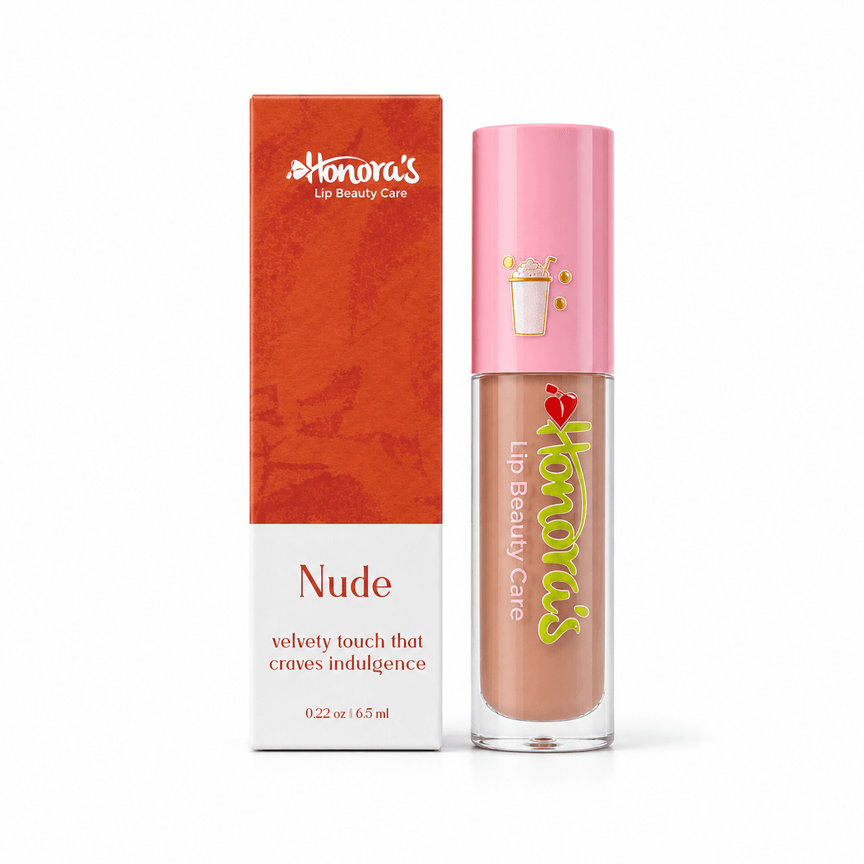 Honoras Nude Lip Gloss front product packaging and tube