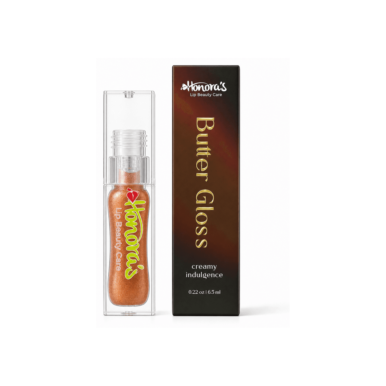 Honoras Butter Gloss front product packaging and tube